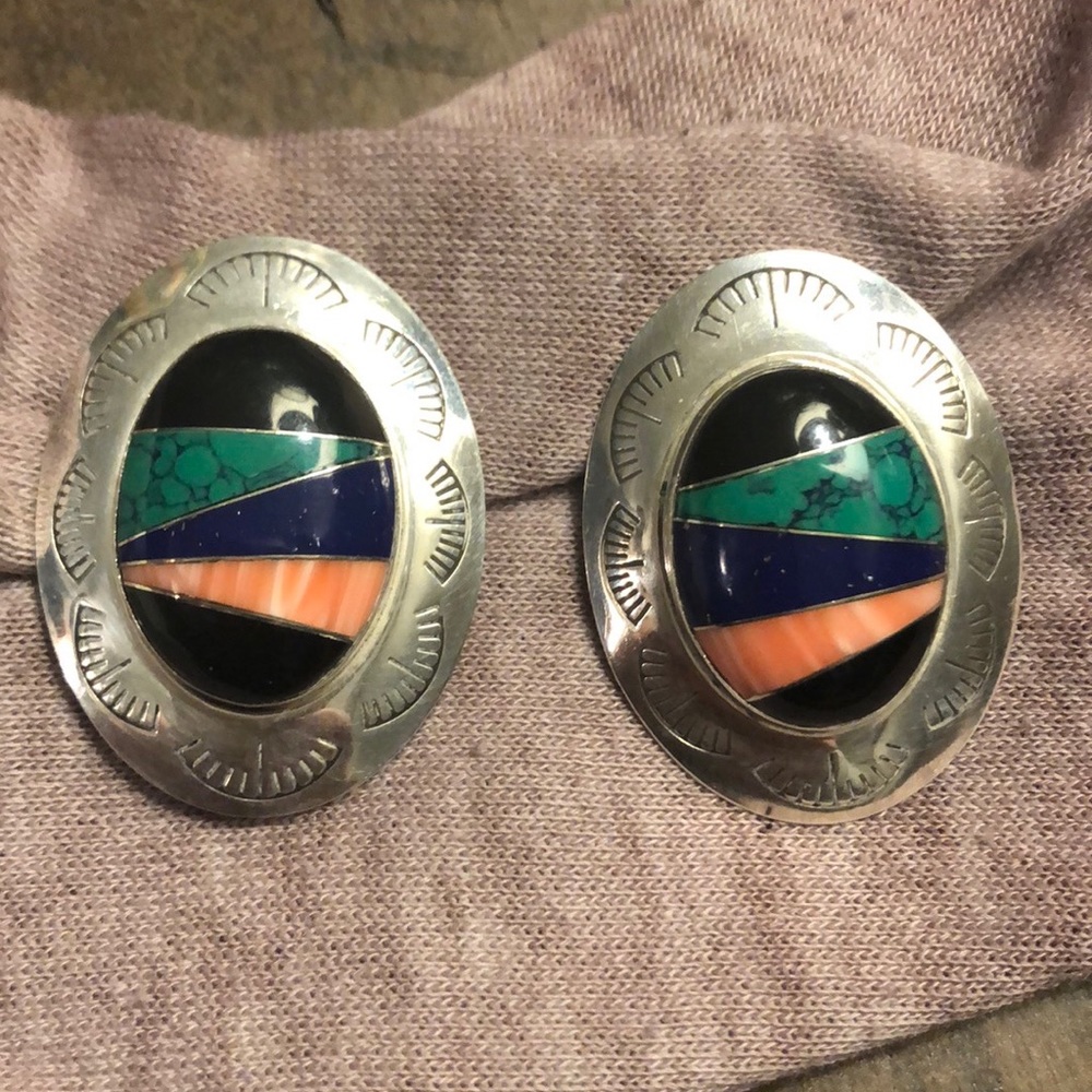 Sterling silver & stone Navajo clip earrings